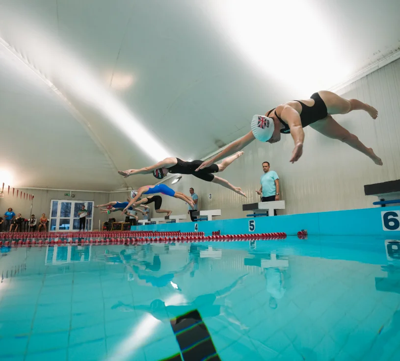 Pentathlon GB athletes swimming.